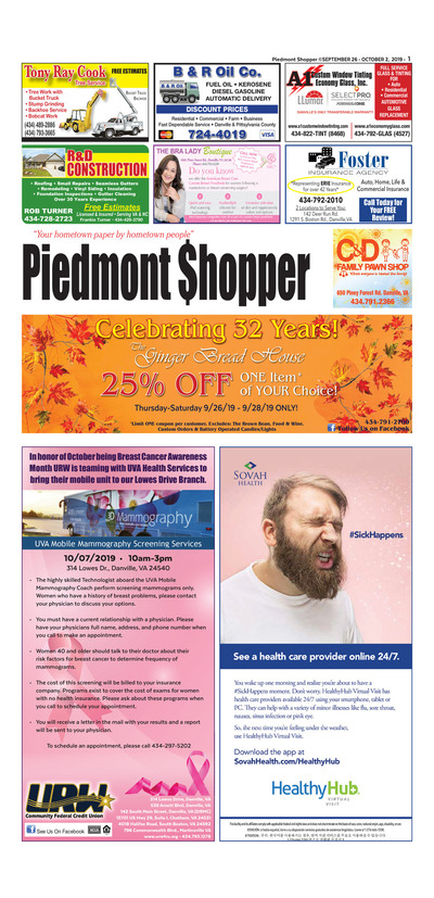 Piedmont Shopper - Sep 26, 2019
