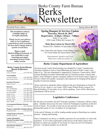 Berks County Farm Bureau Newsletter - Spring 2015