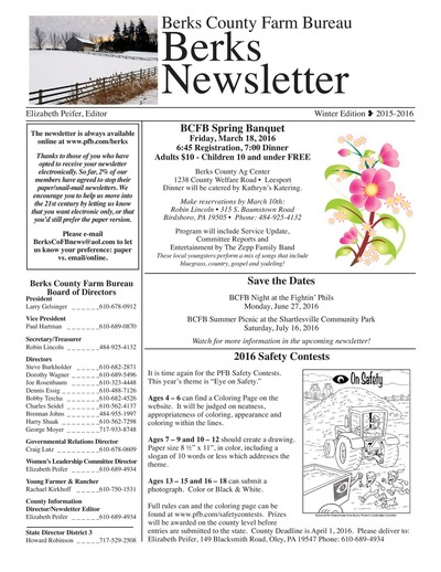 Berks County Farm Bureau Newsletter - Winter 2016