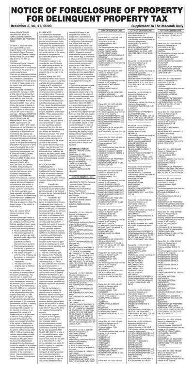 Macomb Daily - Special Sections - Notice of Foreclosure