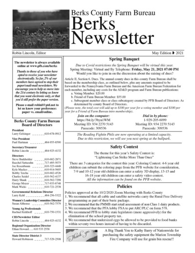 Berks County Farm Bureau Newsletter - May 2021