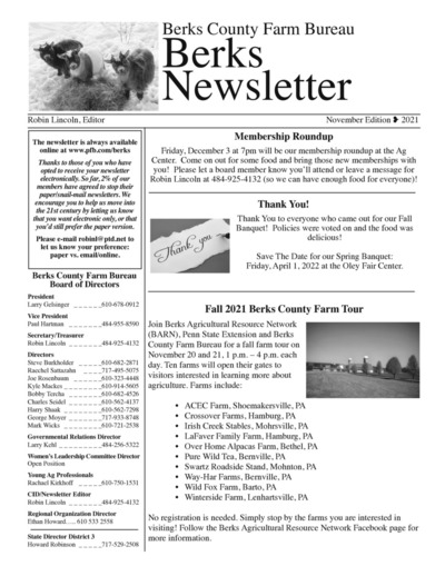 Berks County Farm Bureau Newsletter - November 2021