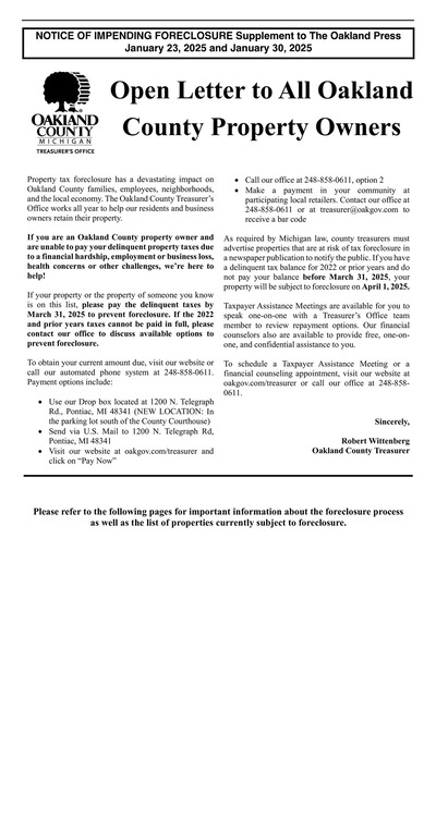 Oakland Press - Special Sections - Oakland County Property Taxes - January 2025