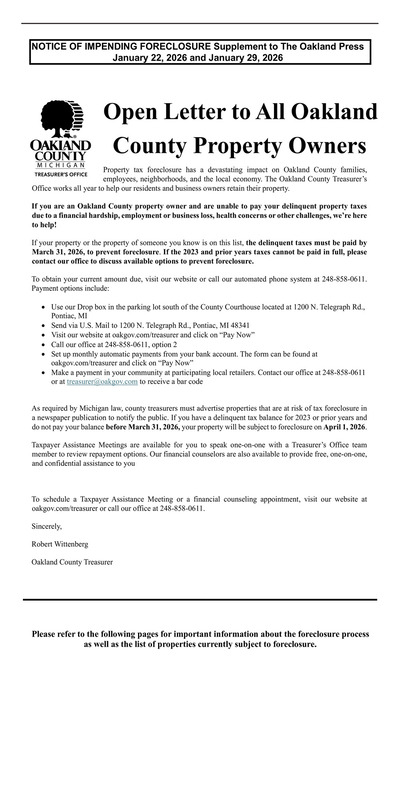 Oakland Press - Special Sections - Property Taxes - January 2026