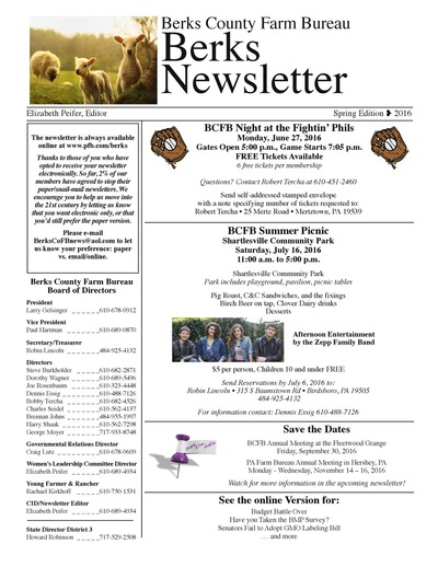 Berks County Farm Bureau Newsletter - Spring 2016