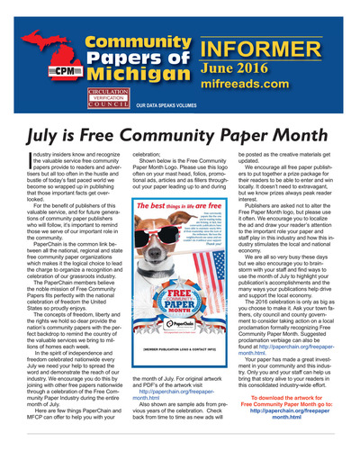 Community Papers of Michigan Newsletter - June 2016