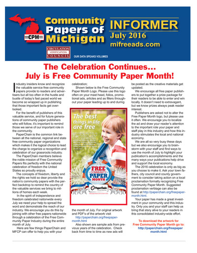 Community Papers of Michigan Newsletter - July 2016