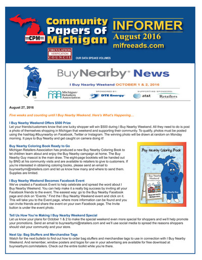 Community Papers of Michigan Newsletter - August 2016
