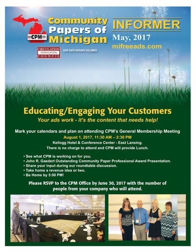 Community Papers of Michigan Newsletter - May 2017